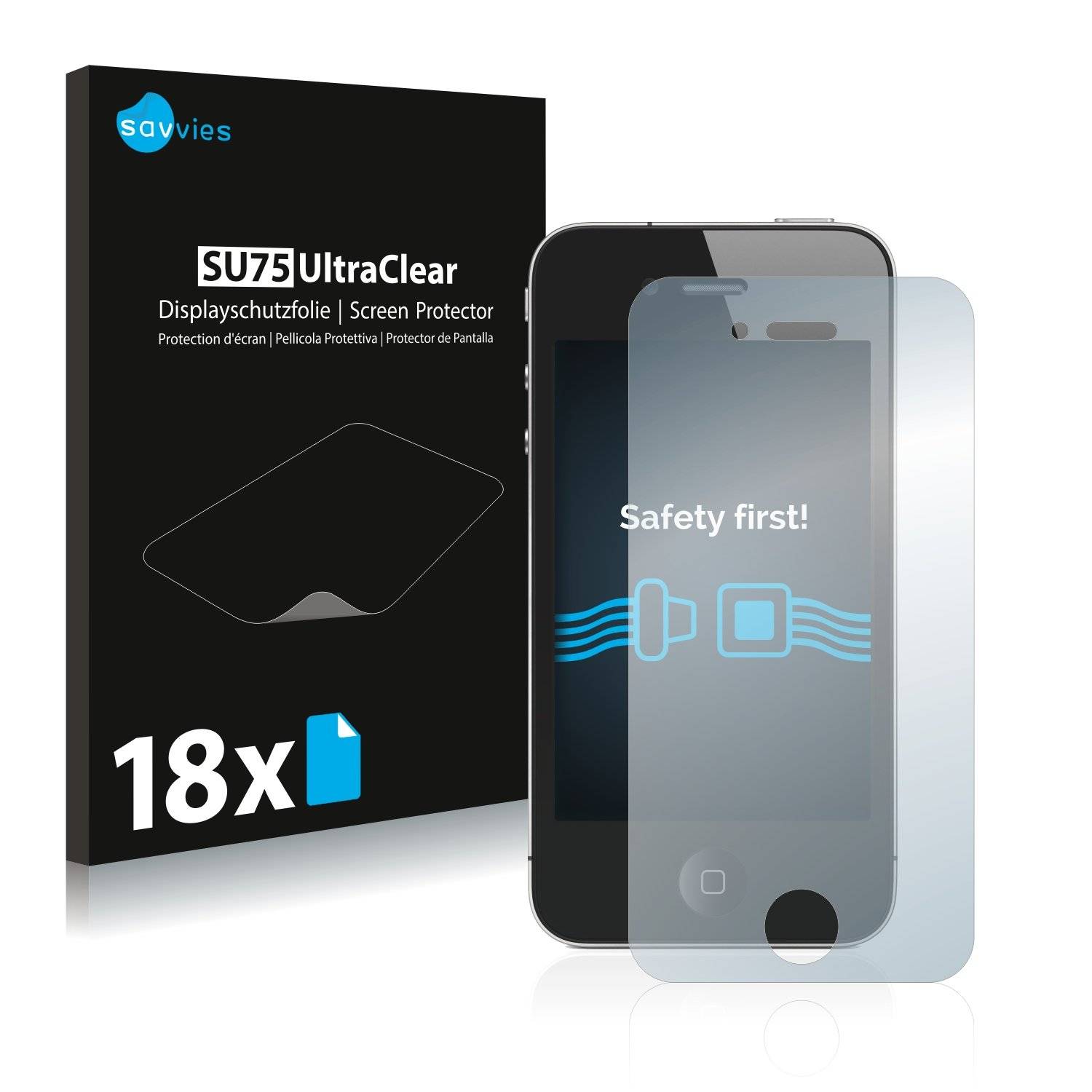 18x Savvies® SU75 Displayschutzfolie für Apple iPhone 4S