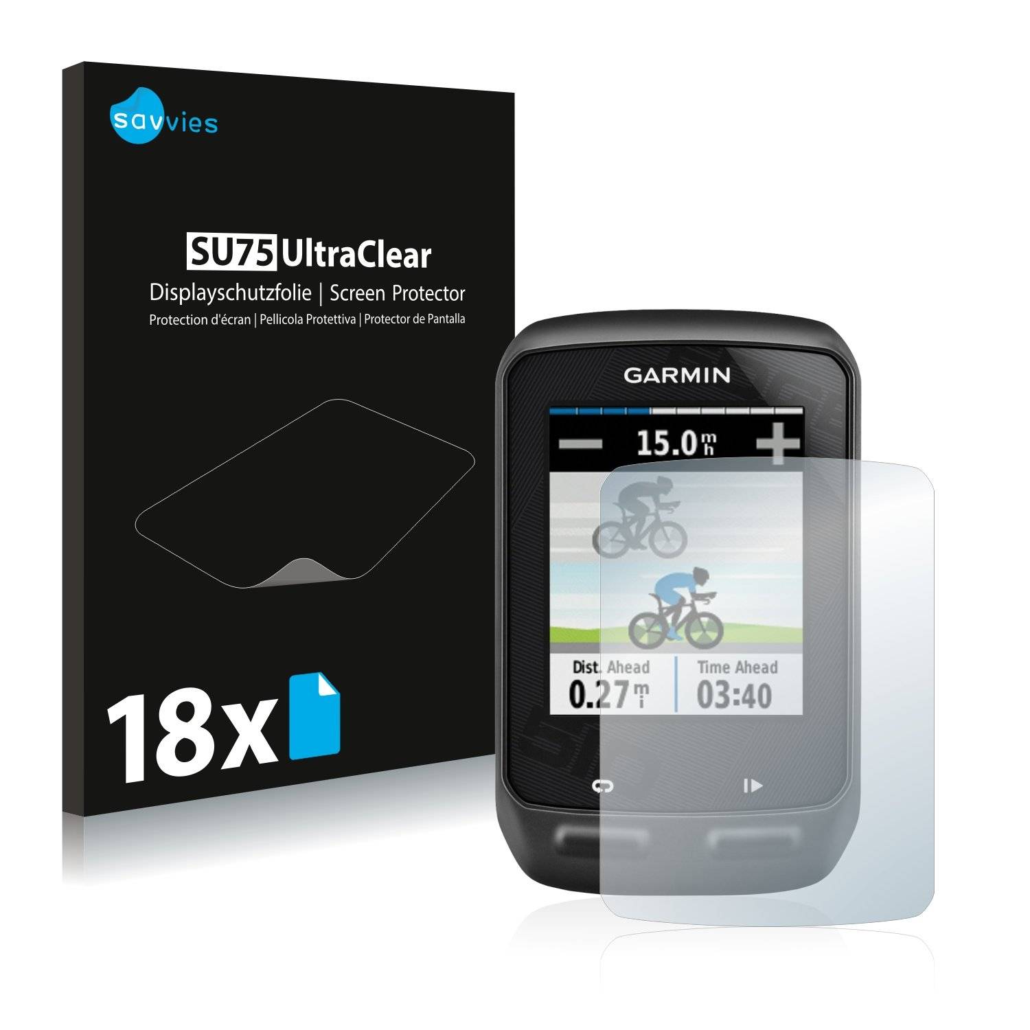 18x Savvies® SU75 Displayschutzfolie für Garmin Edge 510