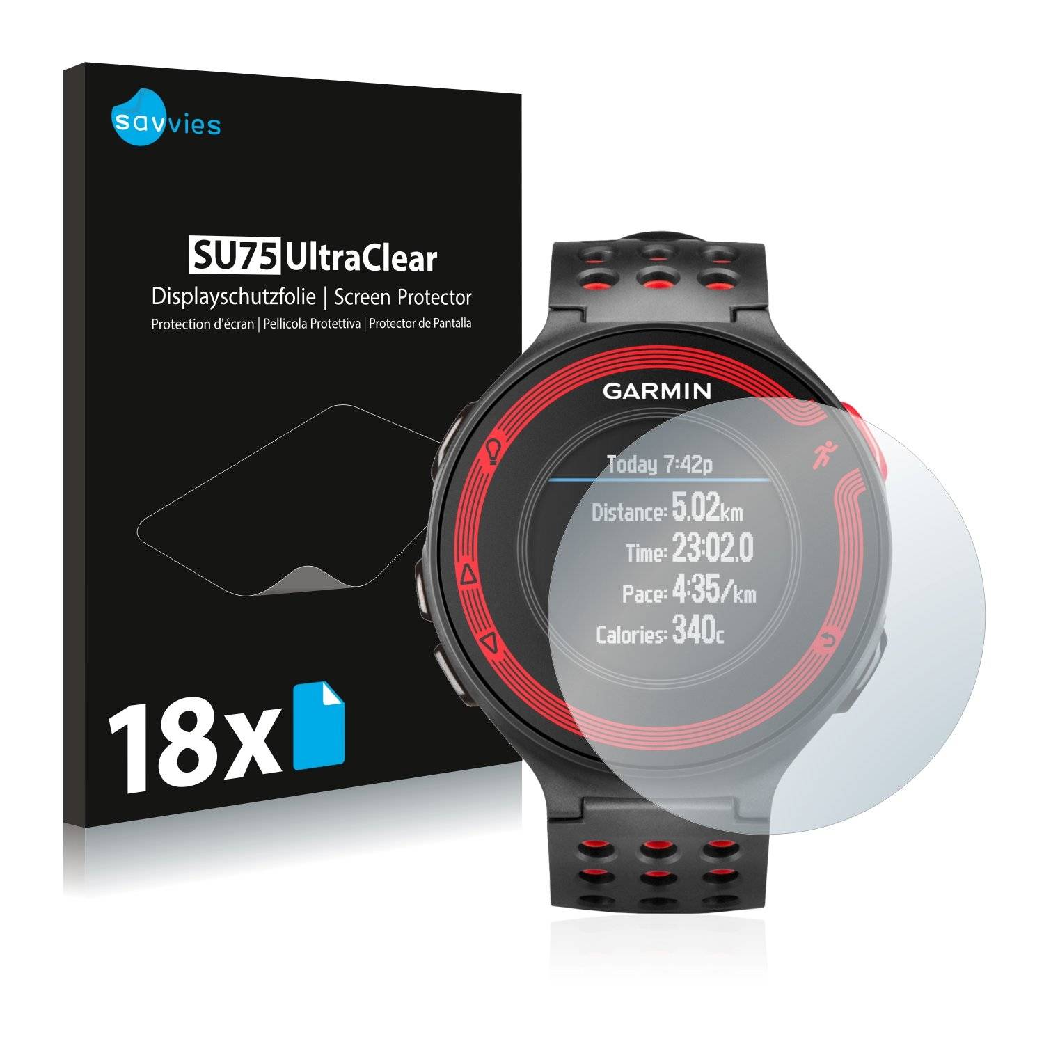 18x Savvies® SU75 Displayschutzfolie für Garmin Forerunner 220