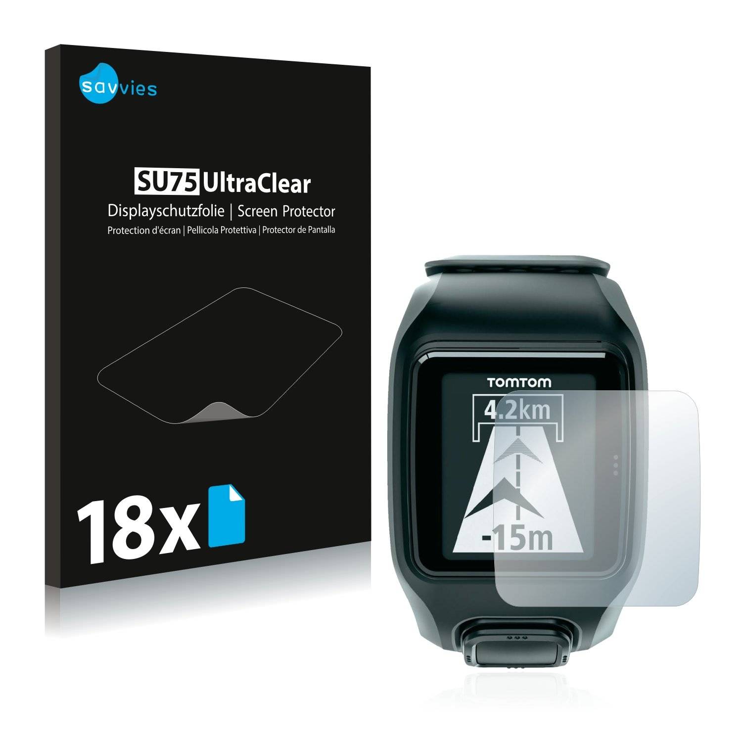 18x Savvies® SU75 Displayschutzfolie für TomTom Multi-Sport (2014)
