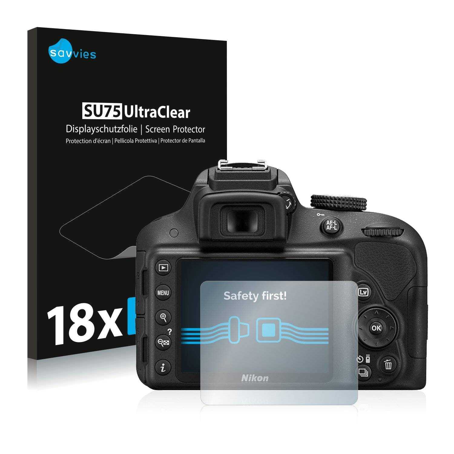 18x Savvies® SU75 Displayschutzfolie für Nikon D3300
