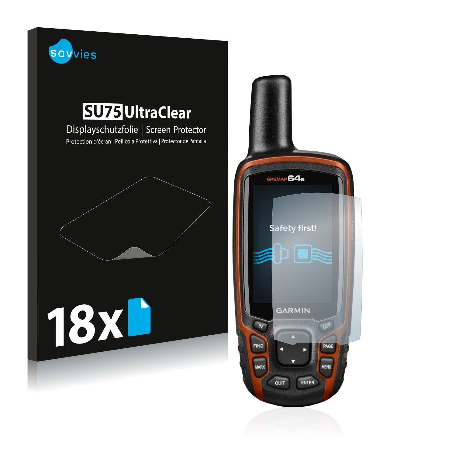 18x Savvies® SU75 Displayschutzfolie für Garmin GPSMAP 64s