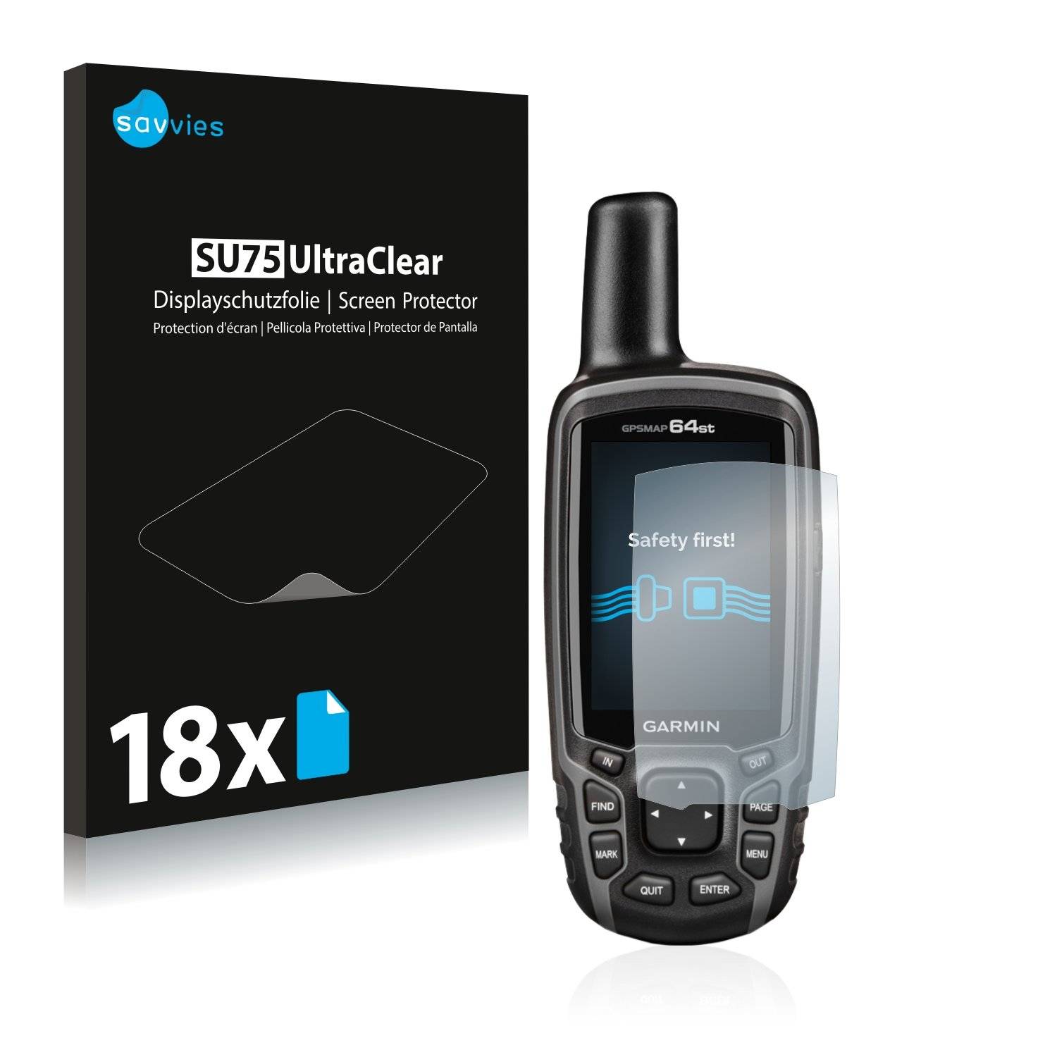 18x Savvies® SU75 Displayschutzfolie für Garmin GPSMAP 64st