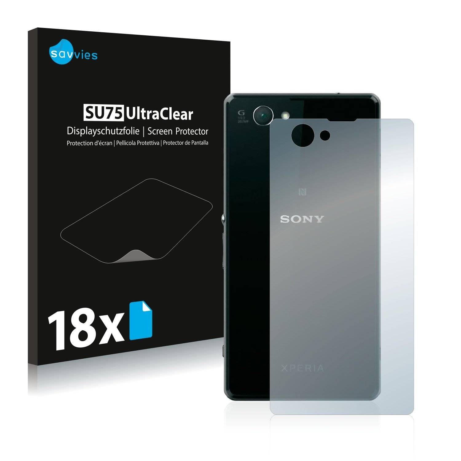 18x Savvies® SU75 Displayschutzfolie für Sony Xperia Z1 Compact D5503 (Rückseite)