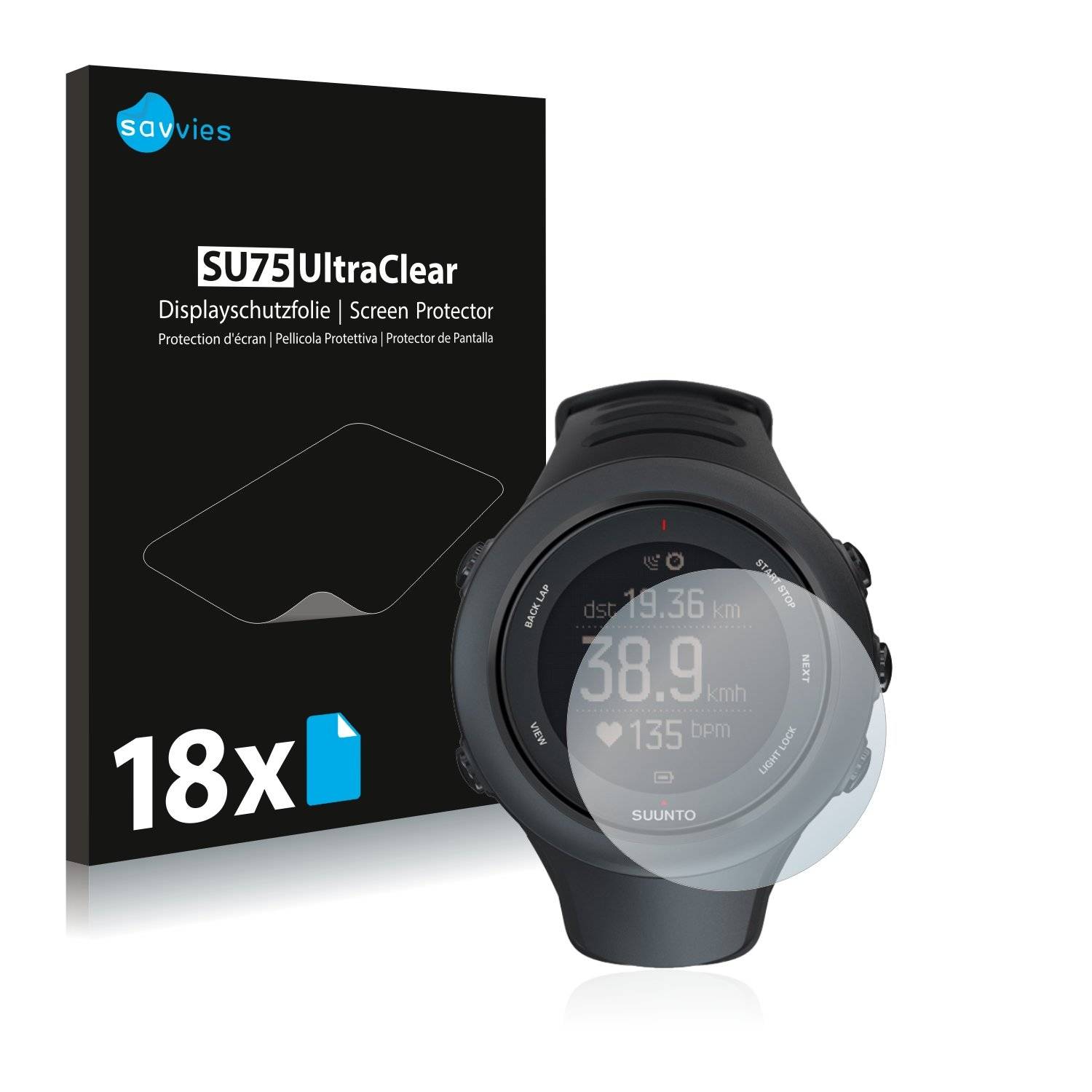 18x Savvies® SU75 Displayschutzfolie für Suunto Ambit3 Sport Black