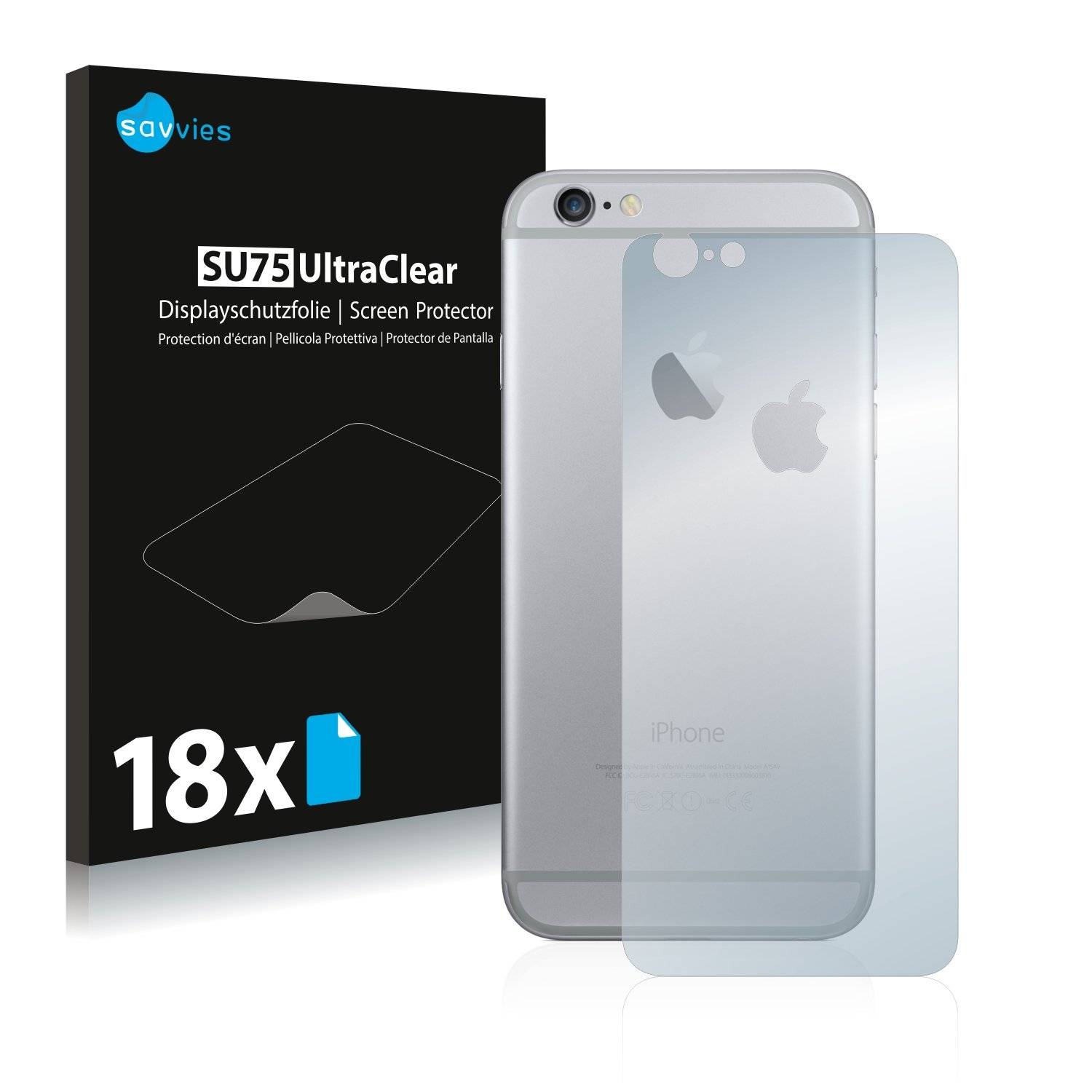 18x Savvies® SU75 Displayschutzfolie für Apple iPhone 6 Rückseite (gesamte Fläche + LogoCut)
