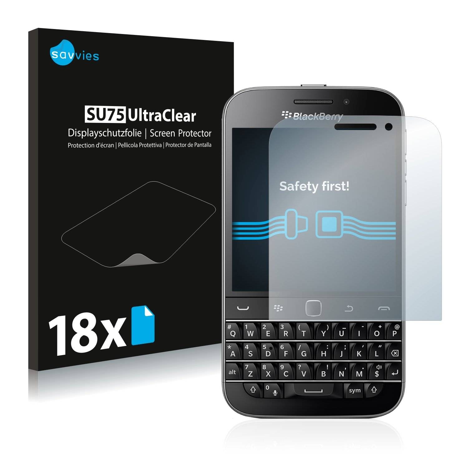 18x Savvies® SU75 Displayschutzfolie für Blackberry Classic Q20