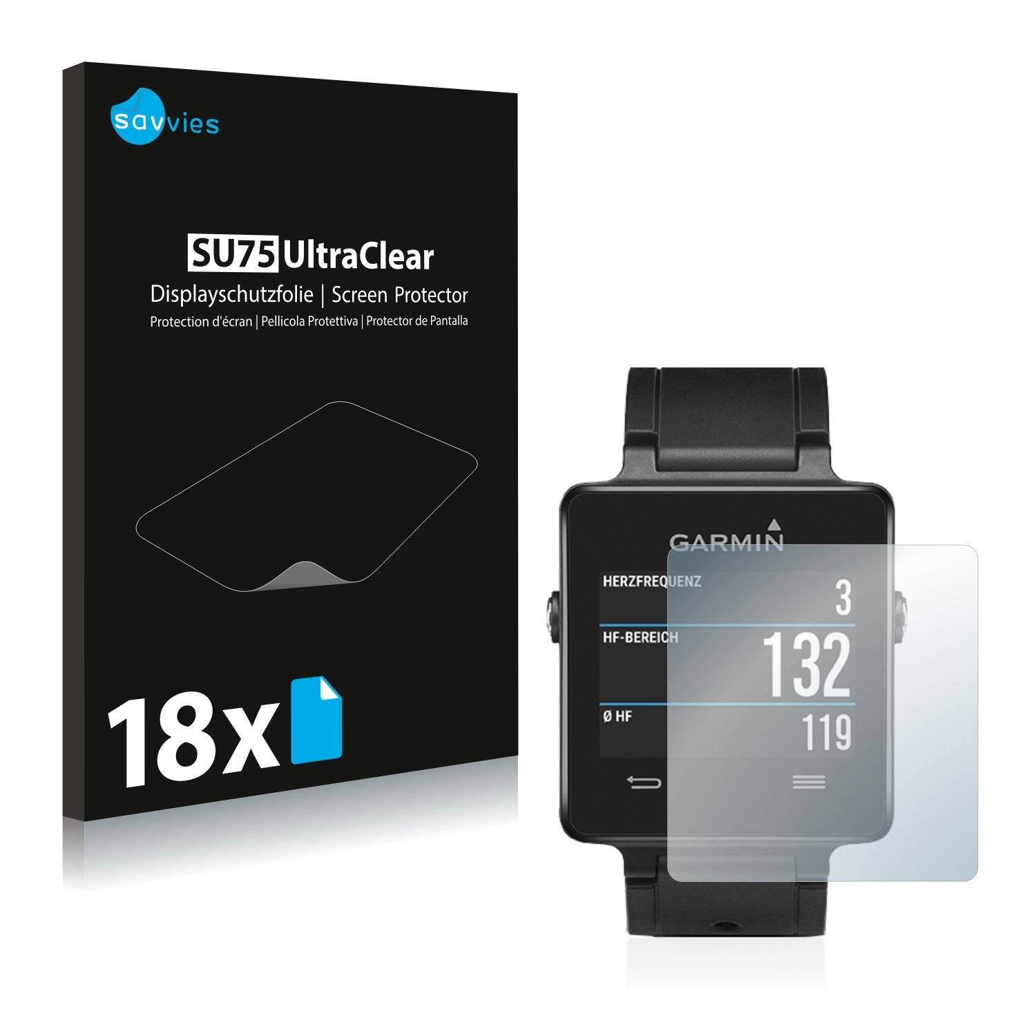 18x Savvies® SU75 Displayschutzfolie für Garmin Vivoactive