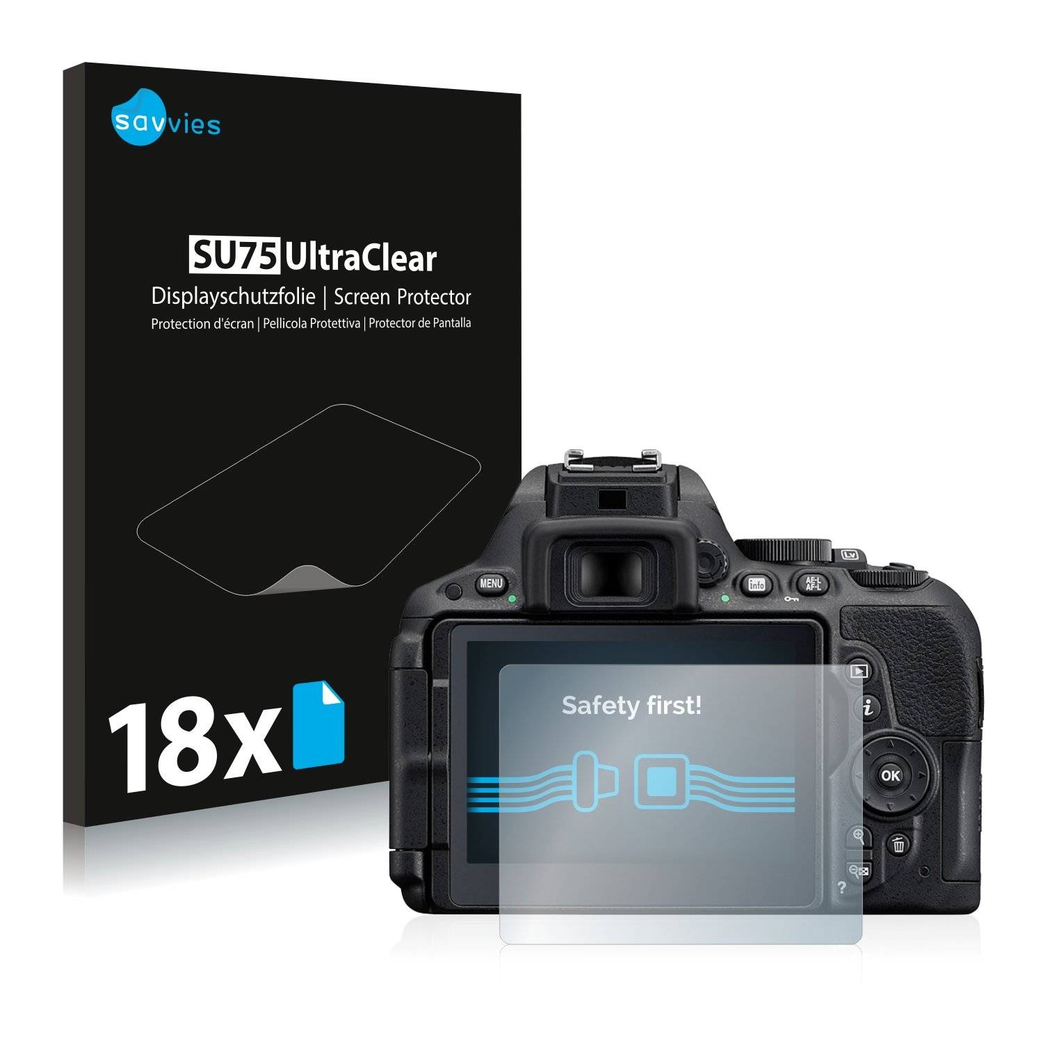 18x Savvies® SU75 Displayschutzfolie für Nikon D5500