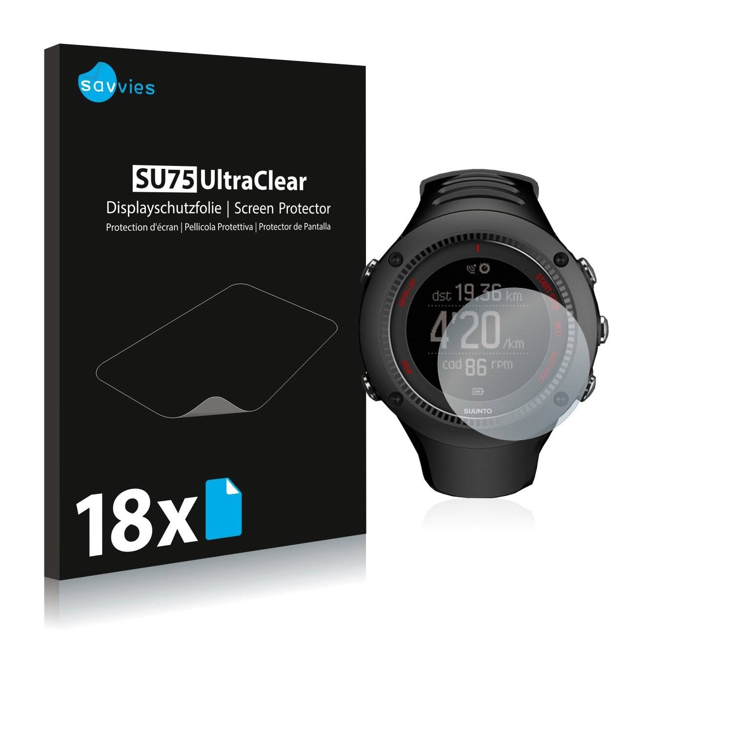 18x Savvies® SU75 Displayschutzfolie für Suunto Ambit3 Run Black