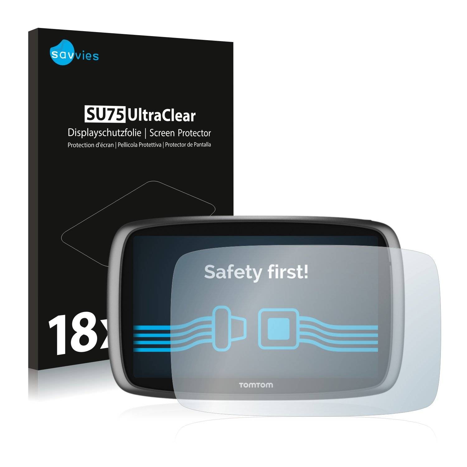 18x Savvies® SU75 Displayschutzfolie für TomTom GO 5100