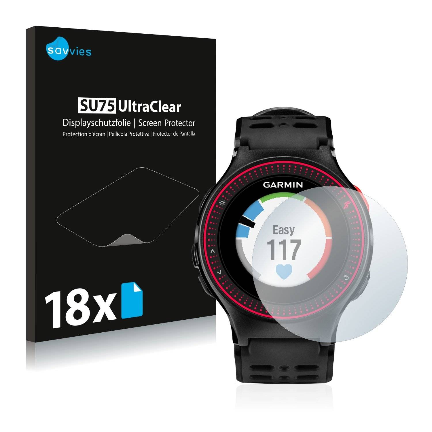 18x Savvies® SU75 Displayschutzfolie für Garmin Forerunner 225