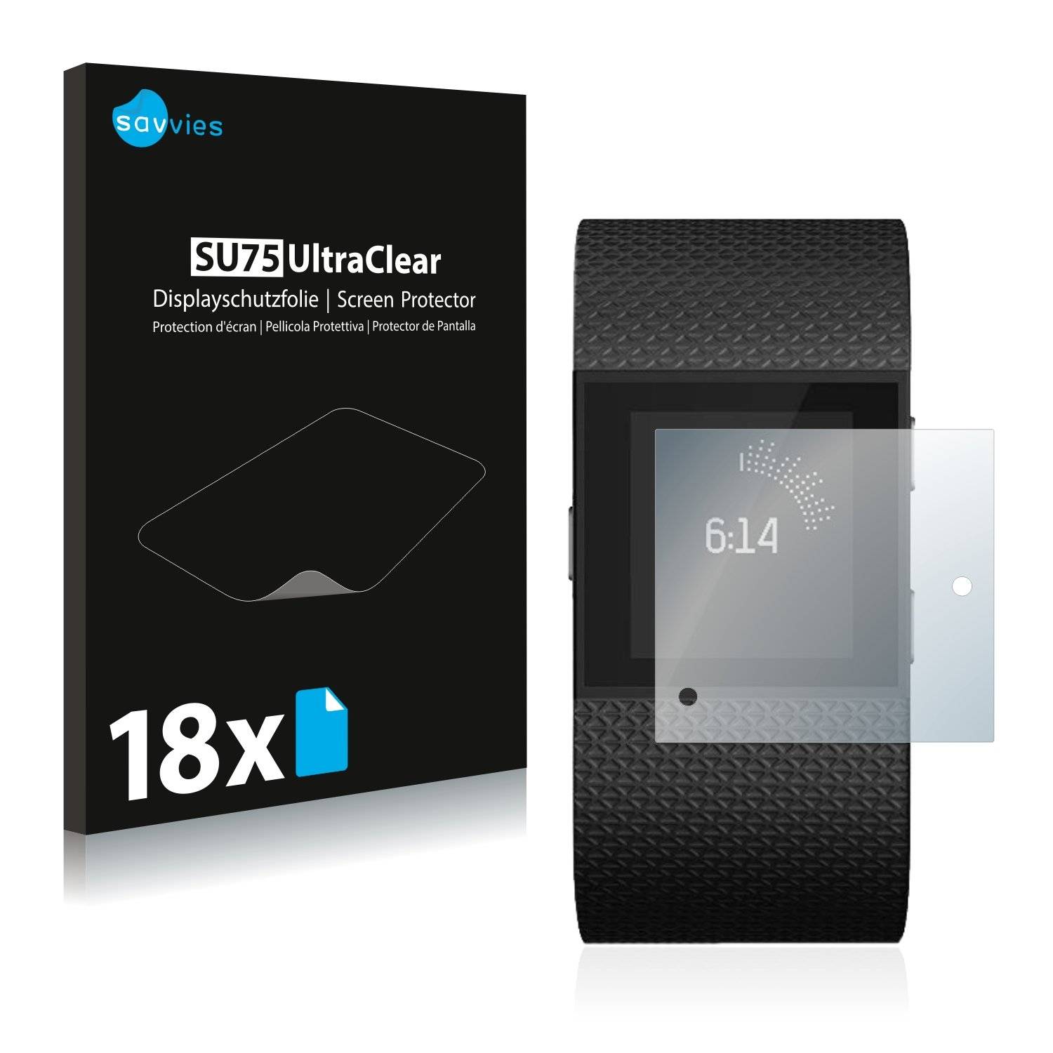 18x Savvies® SU75 Displayschutzfolie für Fitbit Surge