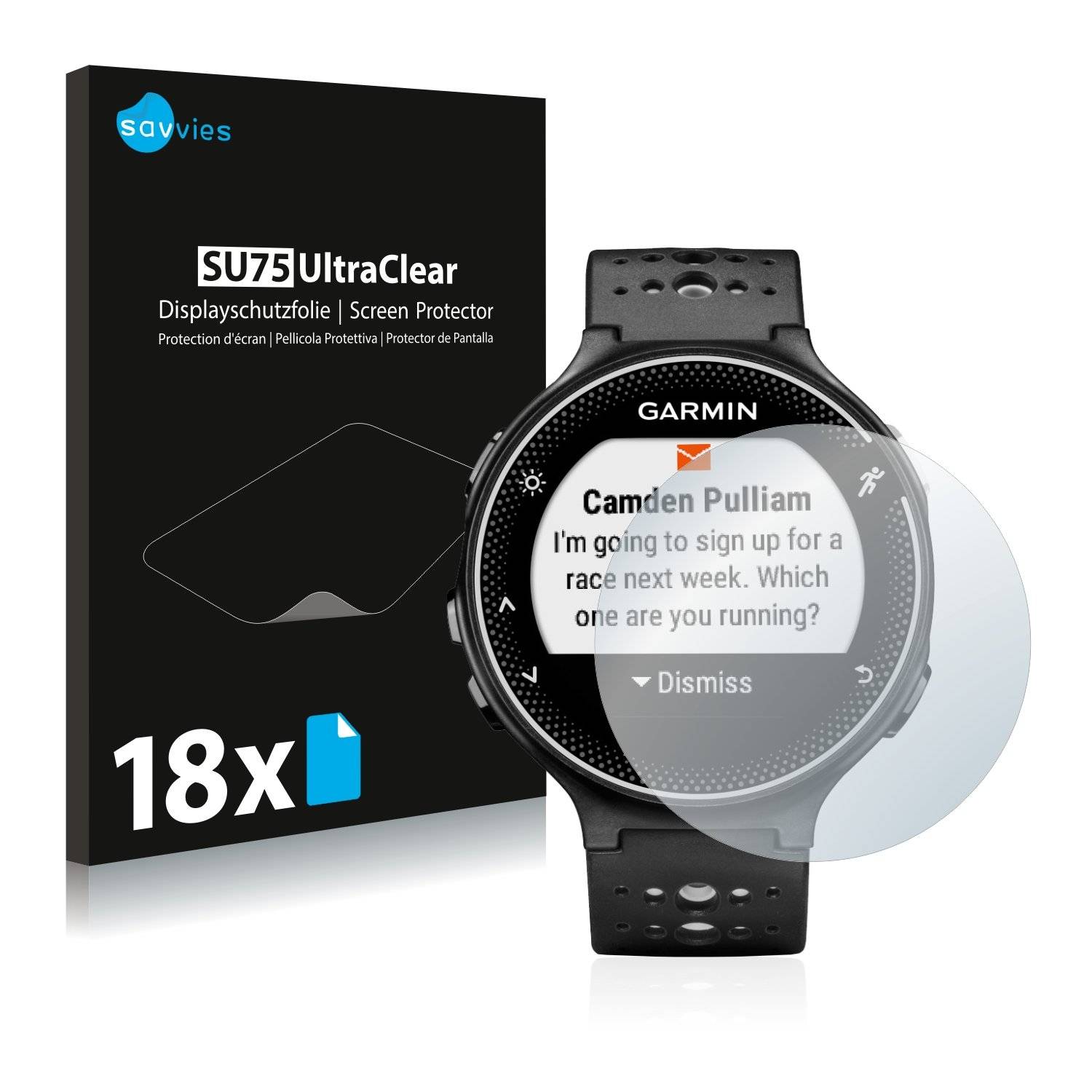 18x Savvies® SU75 Displayschutzfolie für Garmin Forerunner 230