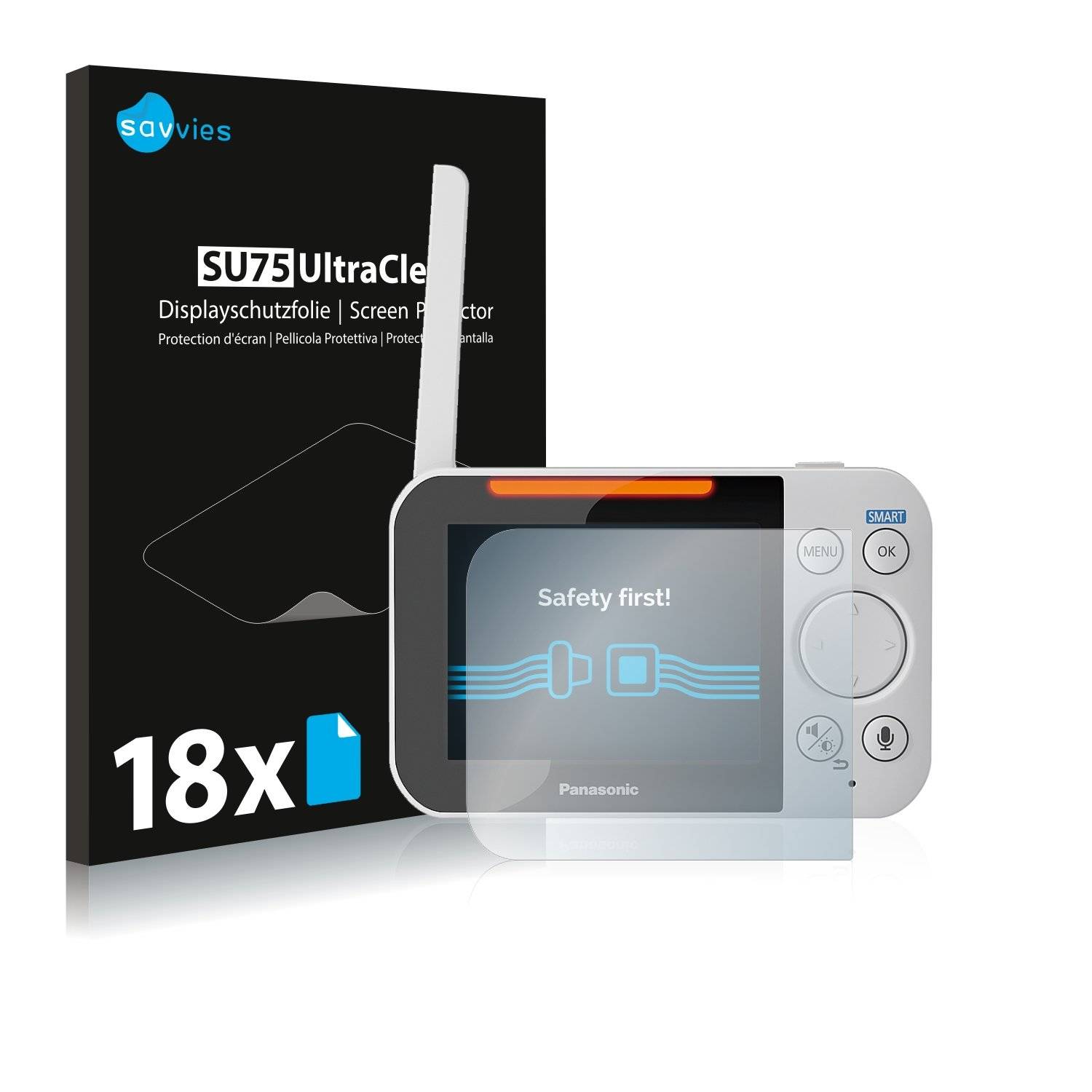 18x Savvies® SU75 Displayschutzfolie für Panasonic Long Range Baby Monitor