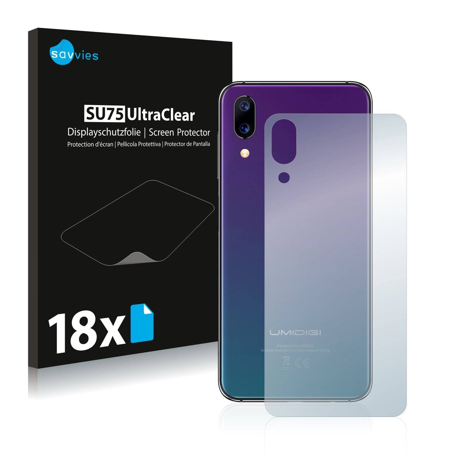 18x Savvies® SU75 Displayschutzfolie für Umidigi One Max (Rückseite)