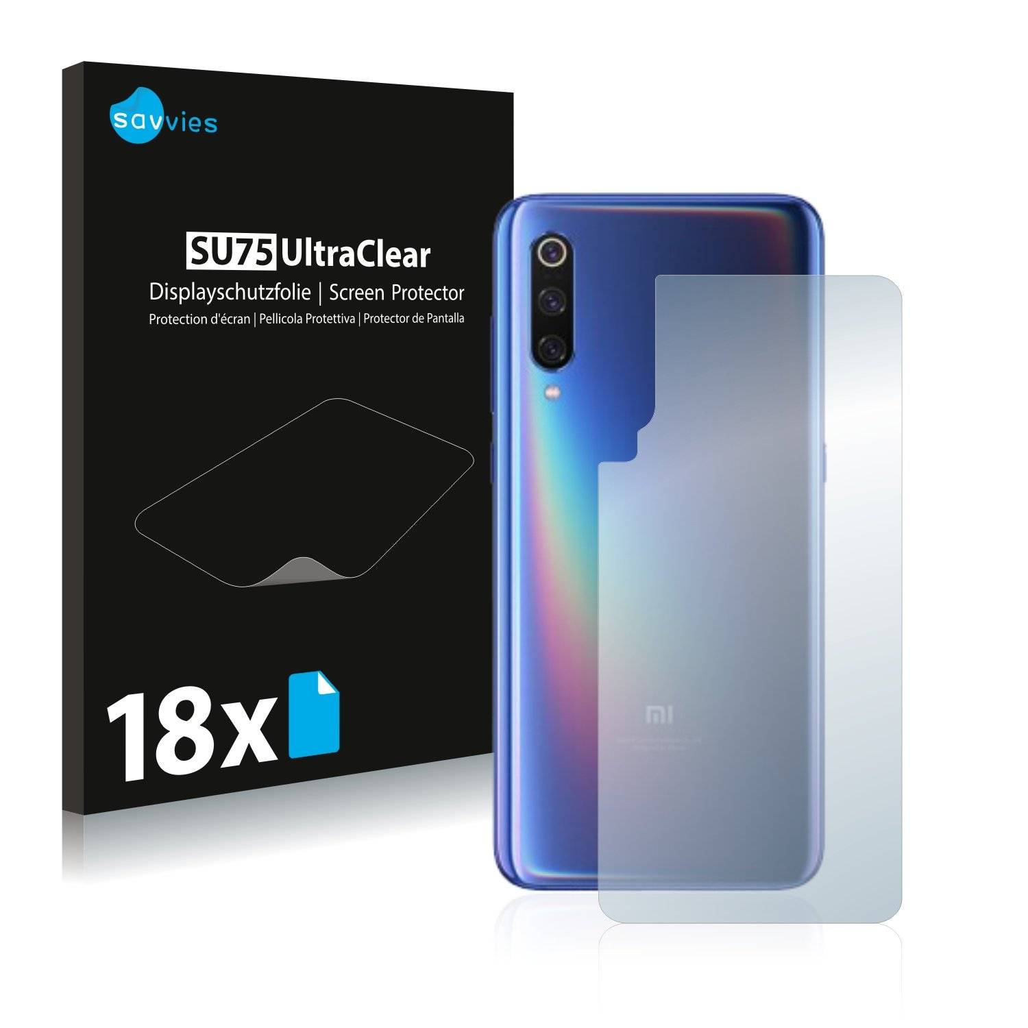 18x Savvies® SU75 Displayschutzfolie für Xiaomi Mi 9 (Rückseite)