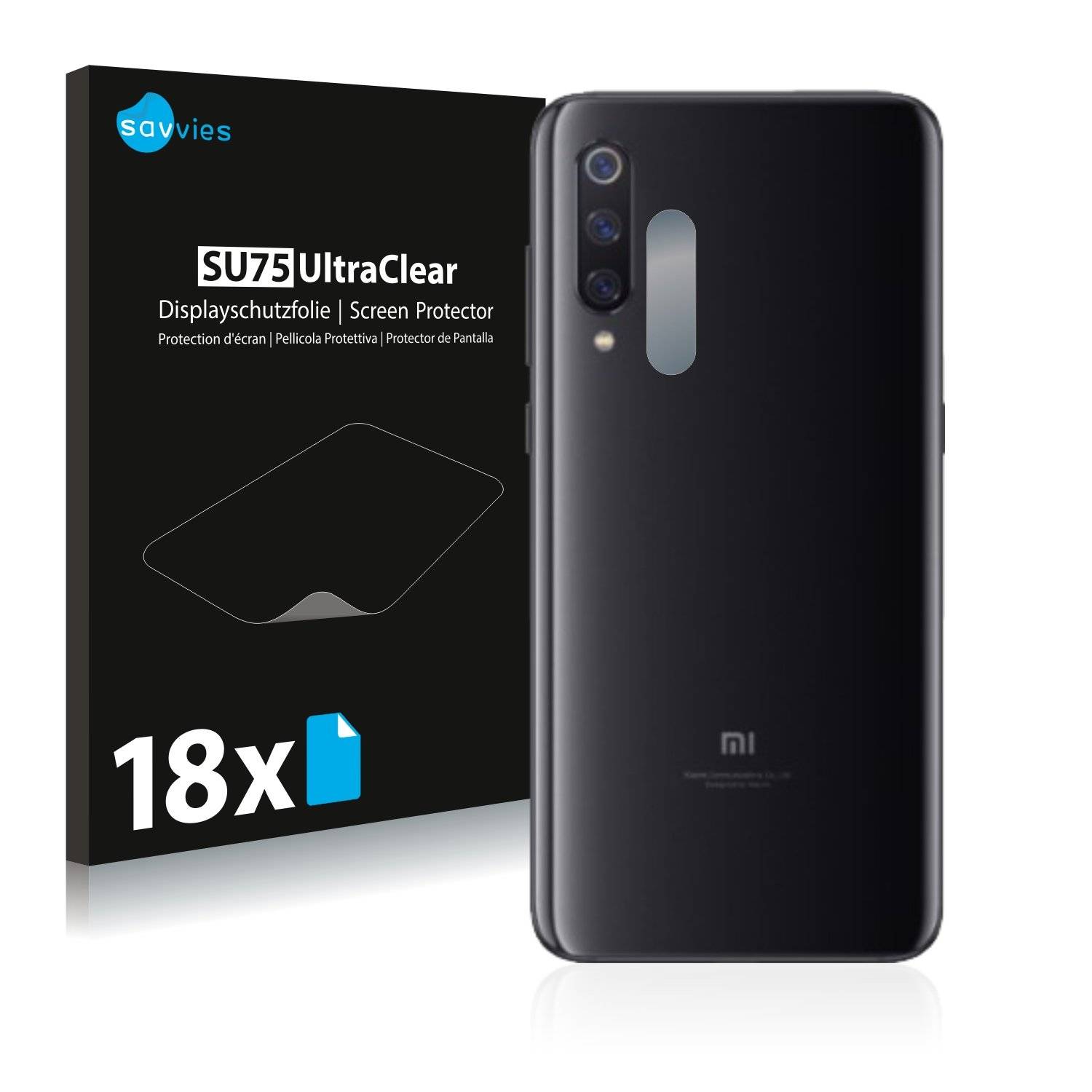 18x Savvies® SU75 Displayschutzfolie für Xiaomi Mi 9 (Kamera auf der Rückseite)