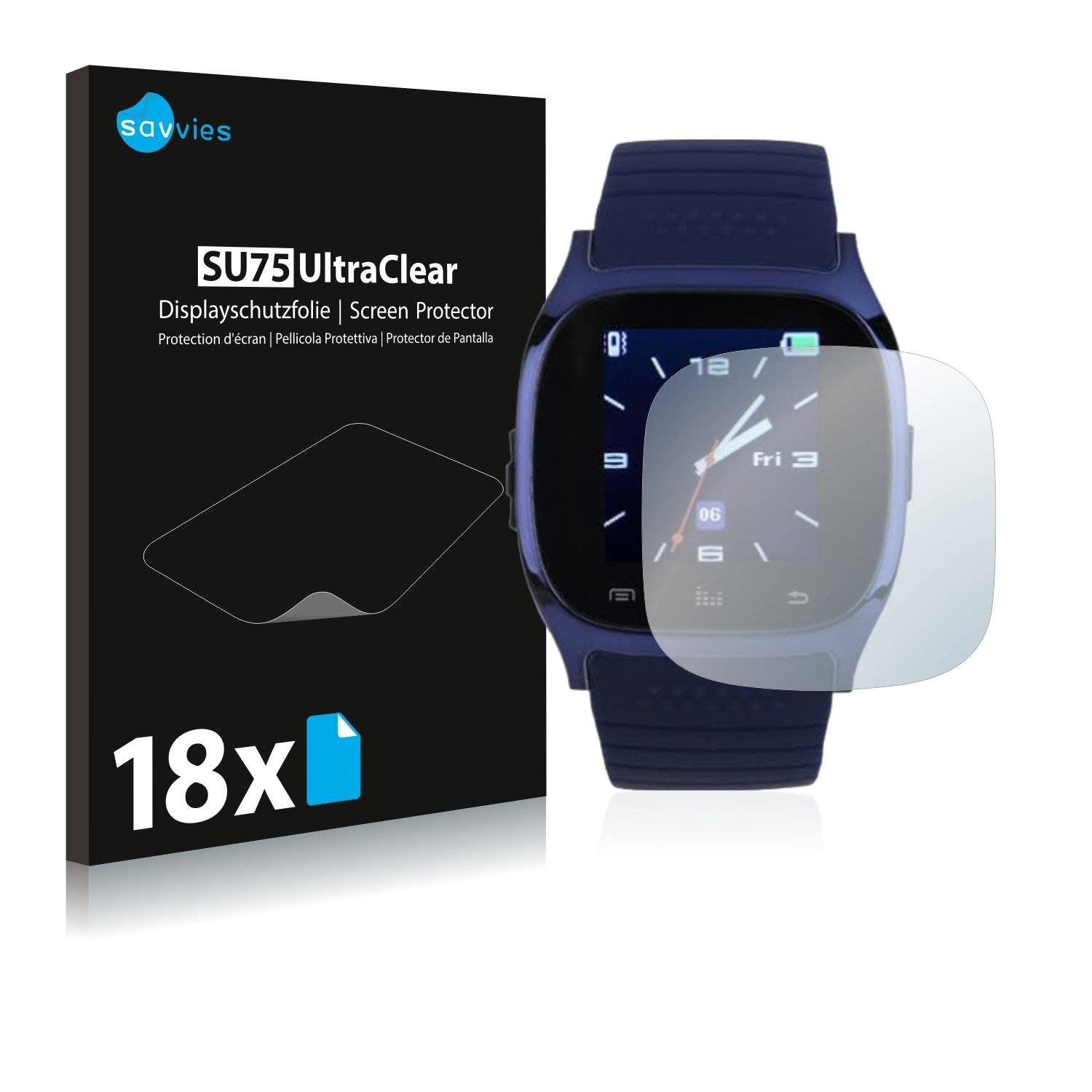 18x Savvies® SU75 Displayschutzfolie für RWatch M26 T8