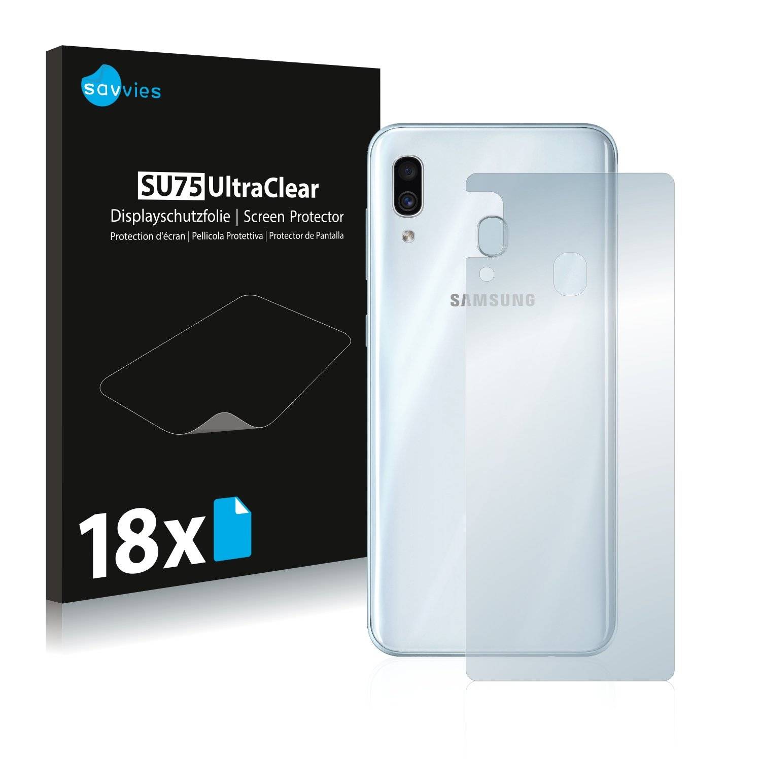 18x Savvies® SU75 Displayschutzfolie für Samsung Galaxy A30 (Rückseite)