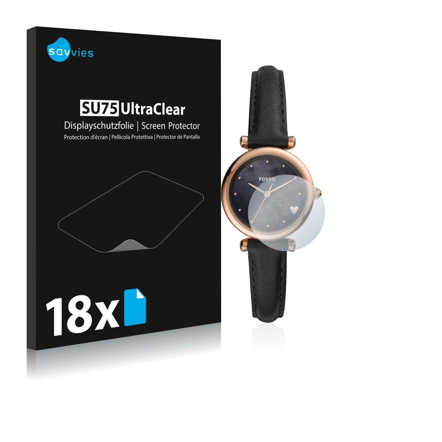 18x Savvies® SU75 Displayschutzfolie für Fossil Carlie Mini