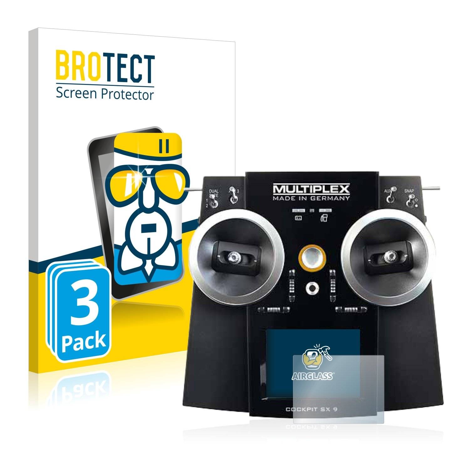 3x BROTECT® AirGlass® Panzerglasfolie für Multiplex Cockpit SX9