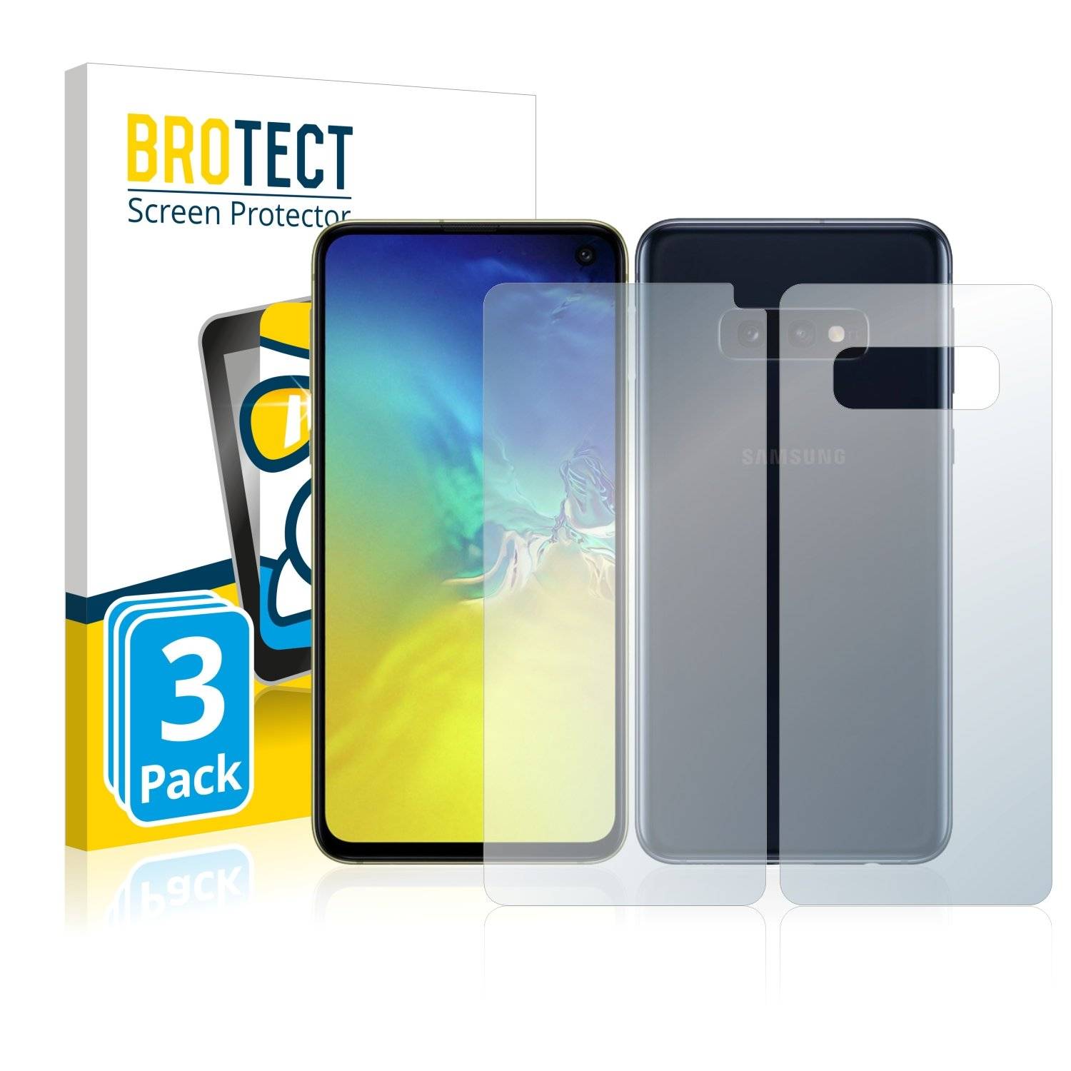 3x BROTECT® AirGlass® Panzerglasfolie für Samsung Galaxy S10e (Vorder + Rückseite)