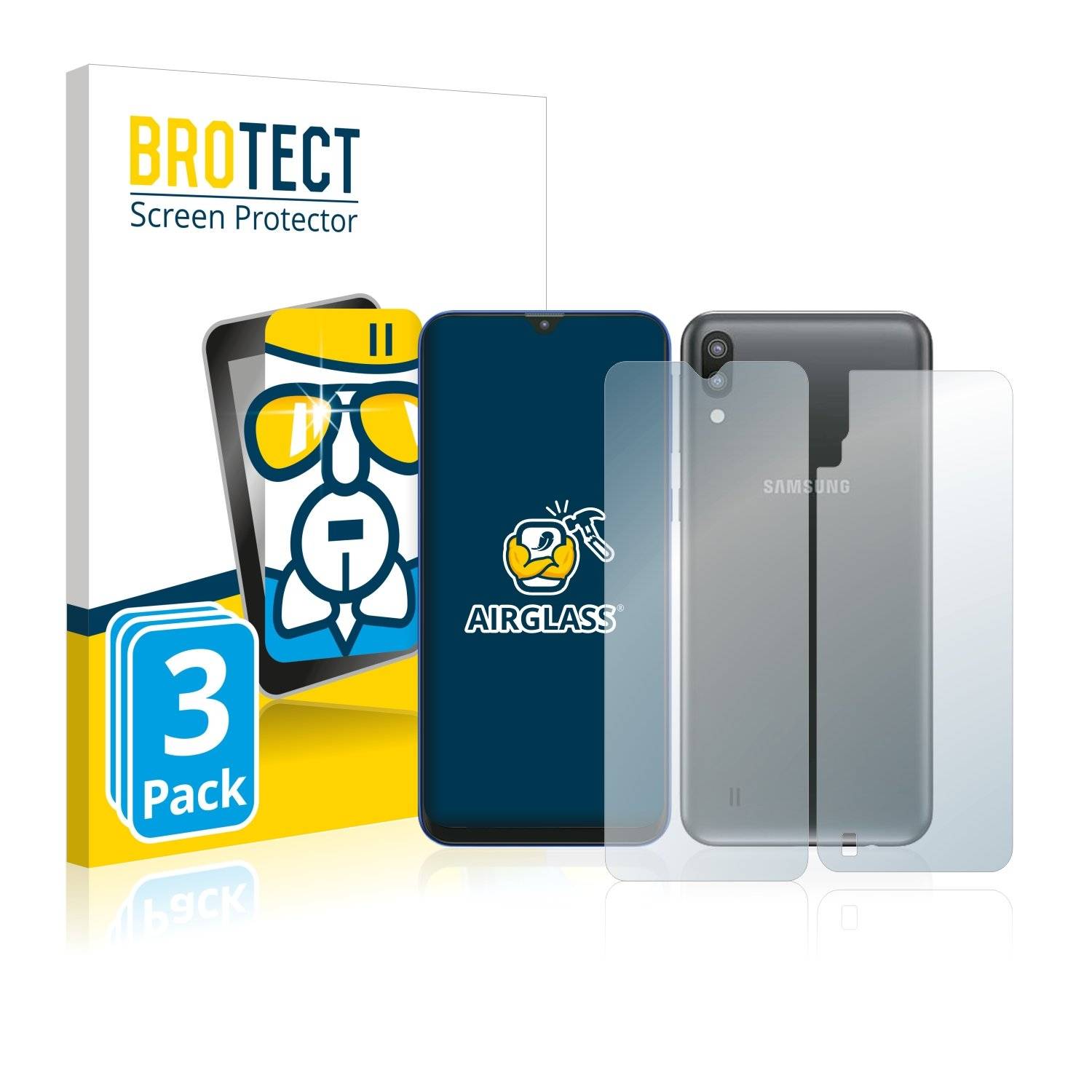 3x BROTECT® AirGlass® Panzerglasfolie für Samsung Galaxy M10 (Vorder + Rückseite)