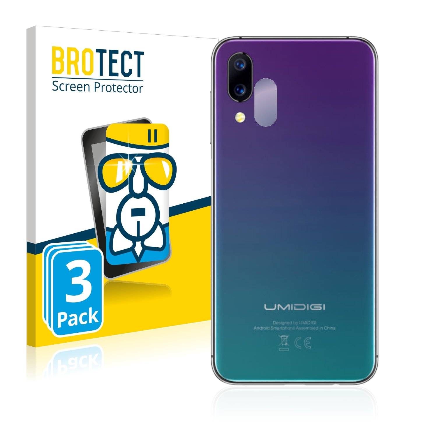 3x BROTECT® AirGlass® Panzerglasfolie für Umidigi One Pro (Kamera auf der Rückseite)