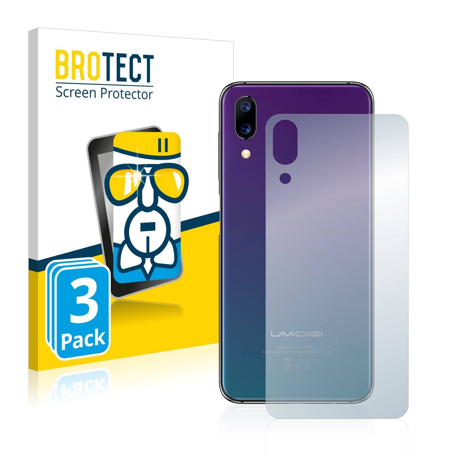 3x BROTECT® AirGlass® Panzerglasfolie für Umidigi One Max (Rückseite)