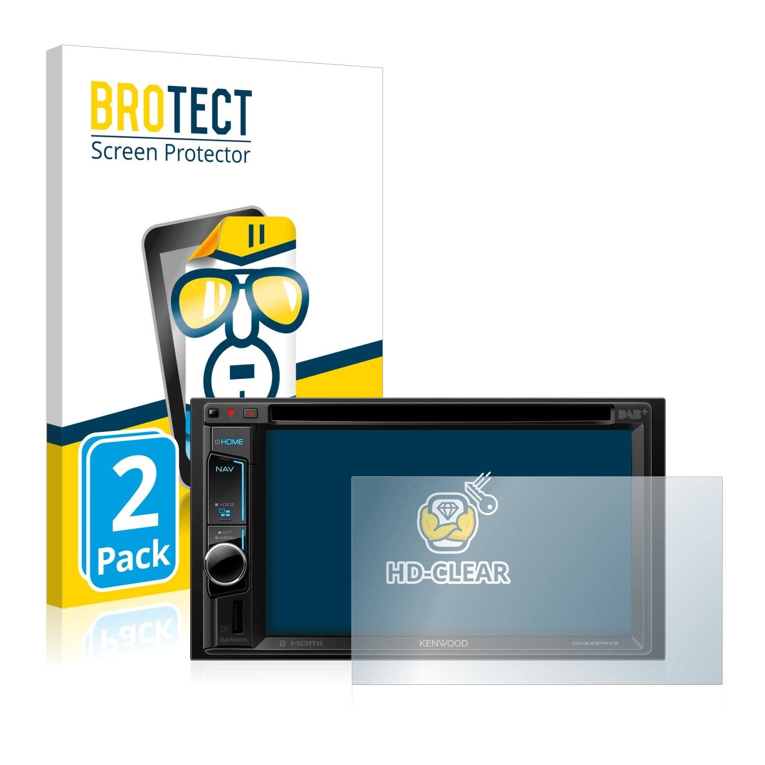 2 BROTECT HD-Clea Displayschutzfoli fü Kenwoo DNX451RVS