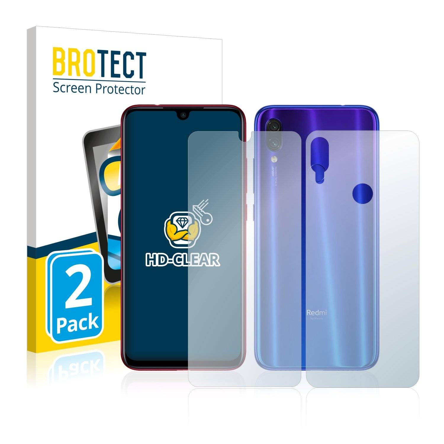 2 BROTECT HD-Clea Displayschutzfoli fü Xiaom Redm Not 7 (Vorde  Rückseite)