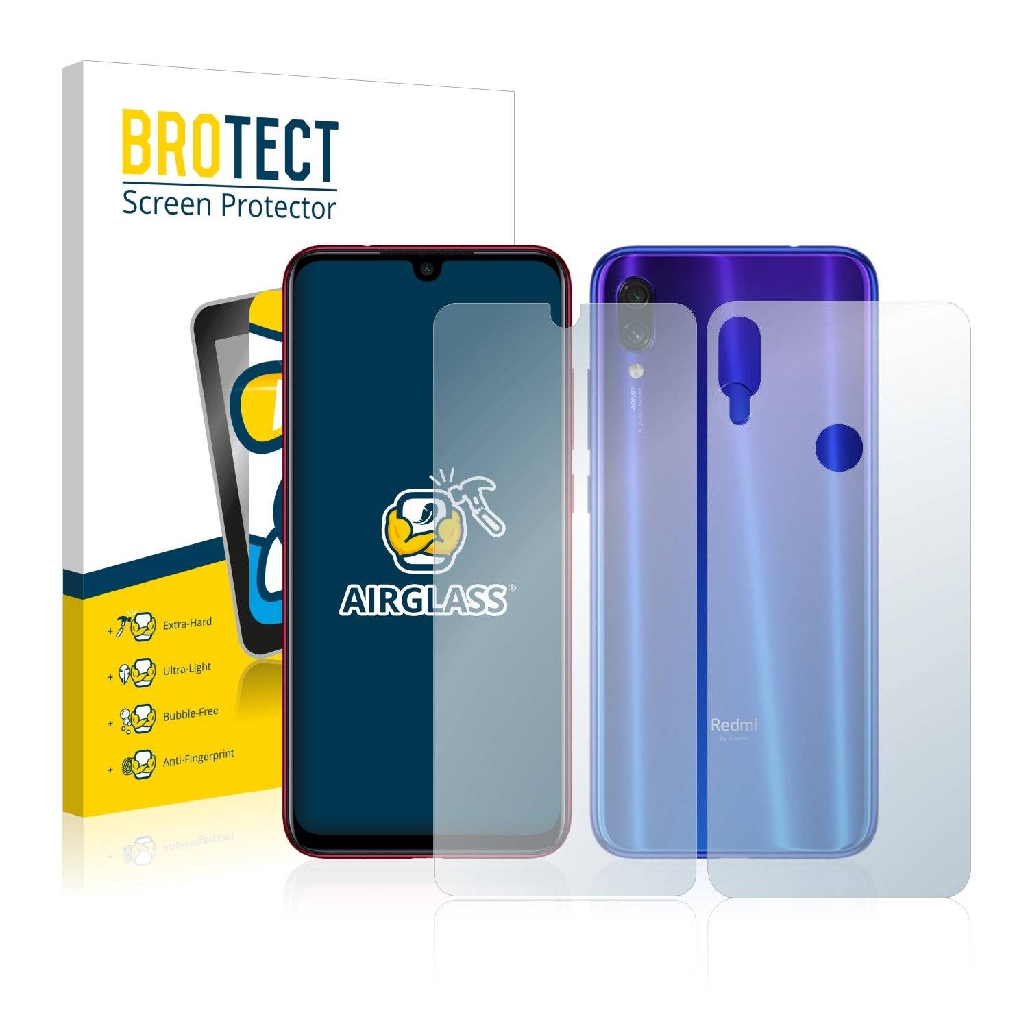 BROTECT AirGlass Panzerglasfoli fü Xiaom Redm Not  Pr (Vorde  Rückseite)