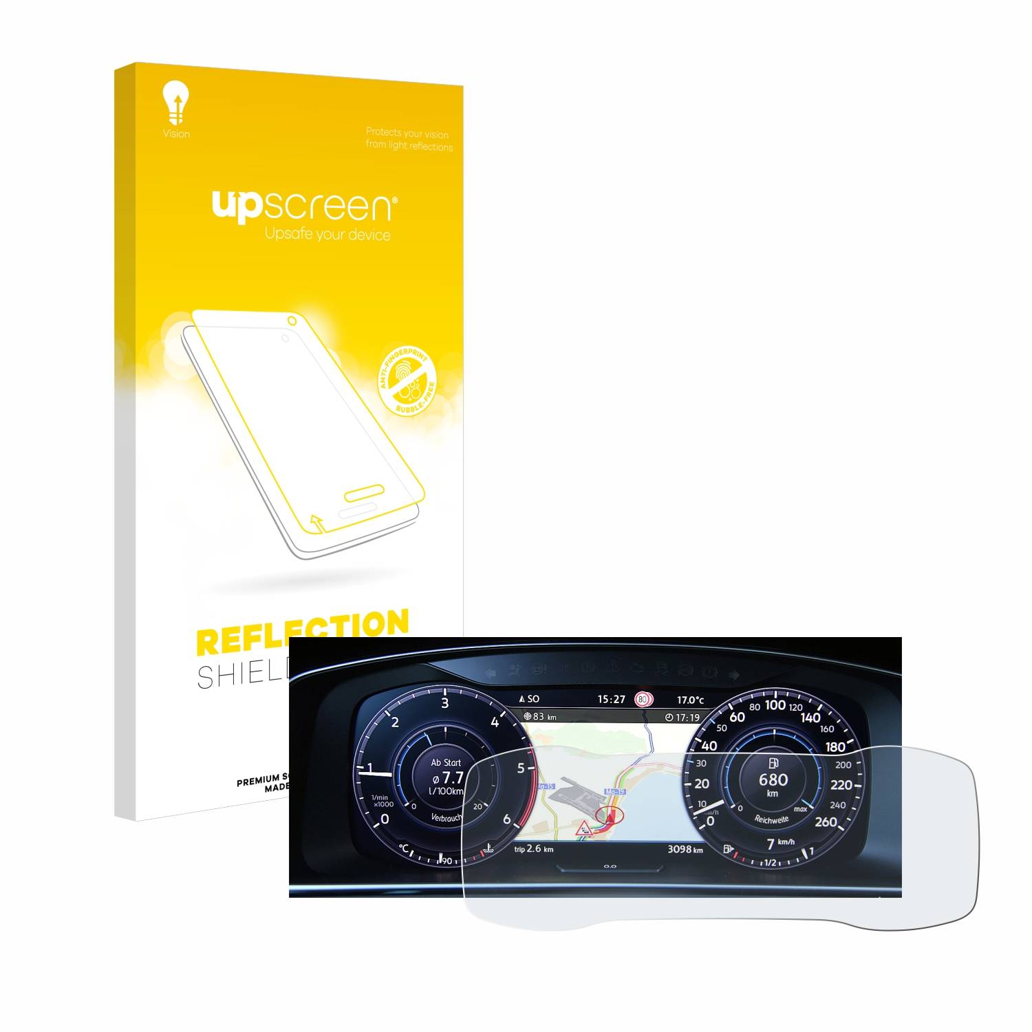 upscreen Reflection Shield Matt Schutzfolie für Volkswagen Golf 7 Active Info Chockpit 12.3