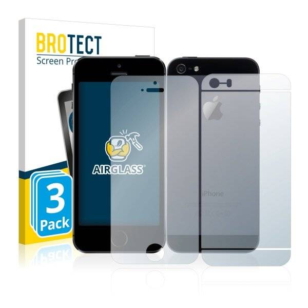 3x Panzerglasfolie Klar für Apple iPhone 5S (Vorder + Rückseite)