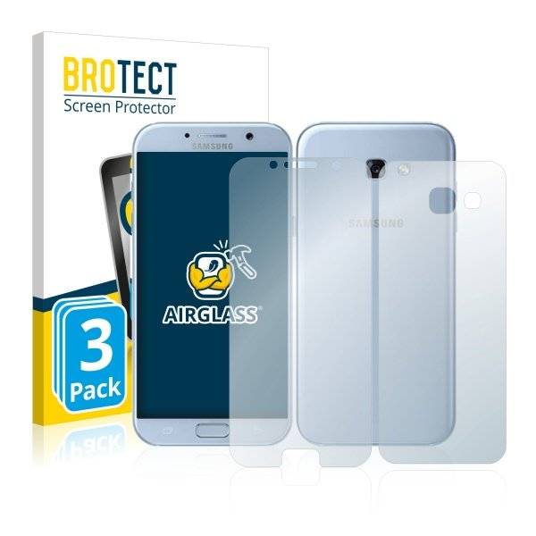 3x Panzerglasfolie Klar für Samsung Galaxy A5 (Vorder + Rückseite, 2017)
