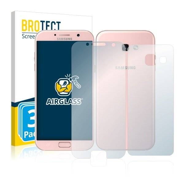 3x Panzerglasfolie Klar für Samsung Galaxy A3 (Vorder + Rückseite, 2017)
