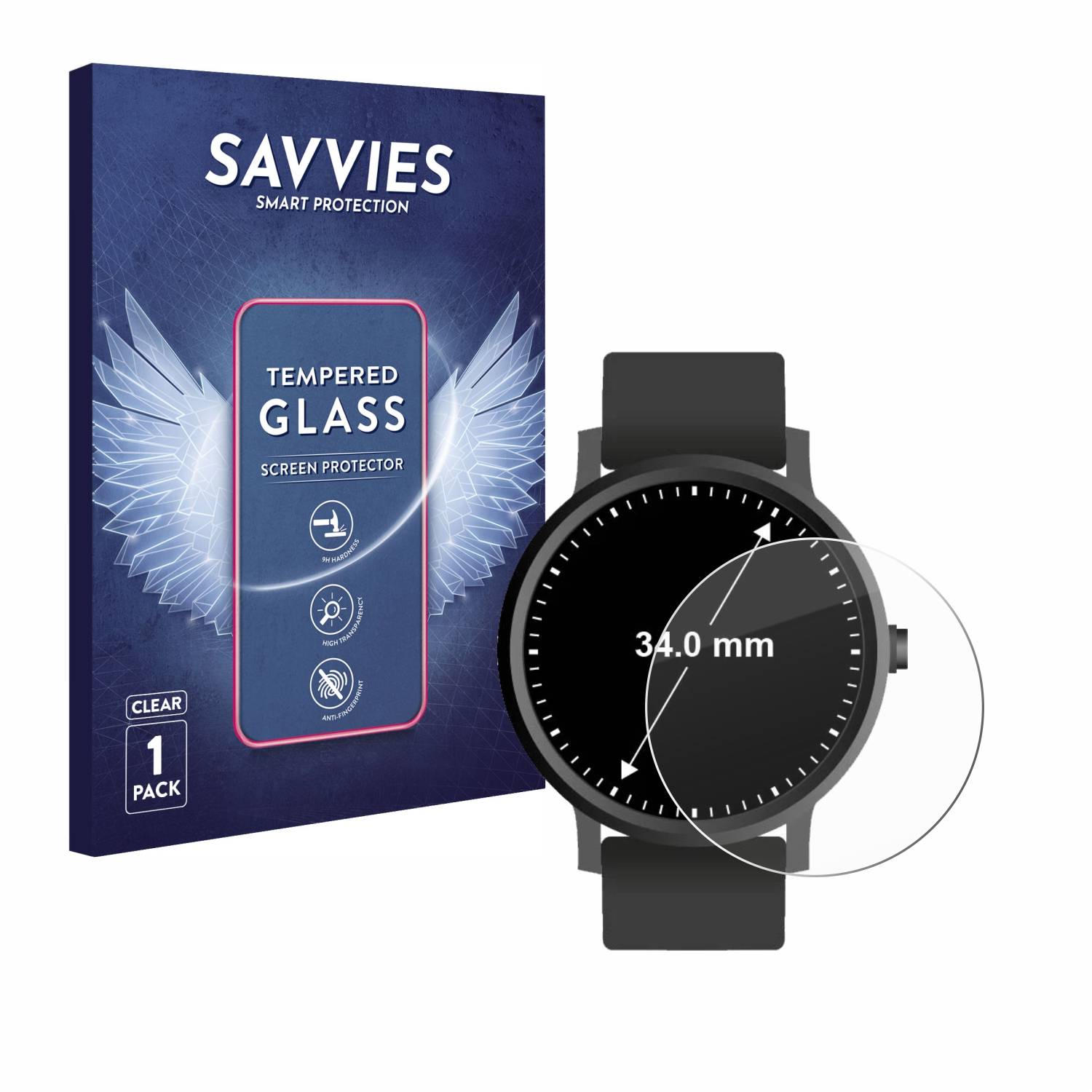 Savvies Clear Panzerglas für Armbanduhren (Kreisrund, ø: 34 mm)