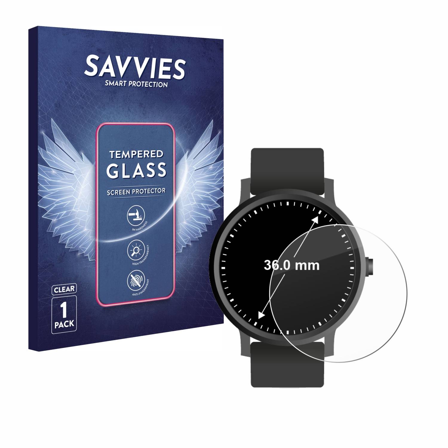 Savvies Clear Panzerglas für Armbanduhren (Kreisrund, ø: 36 mm)