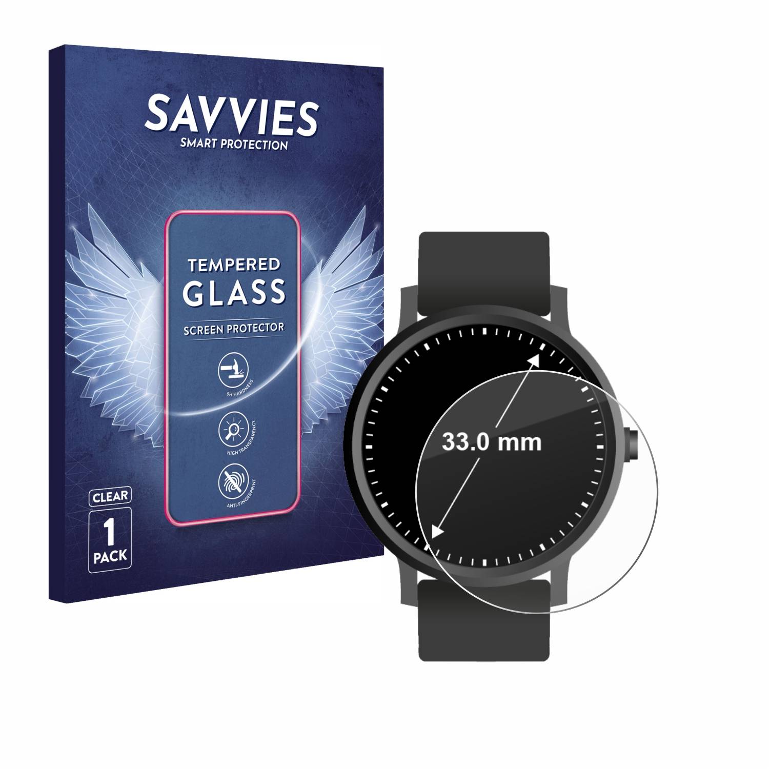 Savvies Clear Panzerglas für Armbanduhren (Kreisrund, ø: 33 mm)