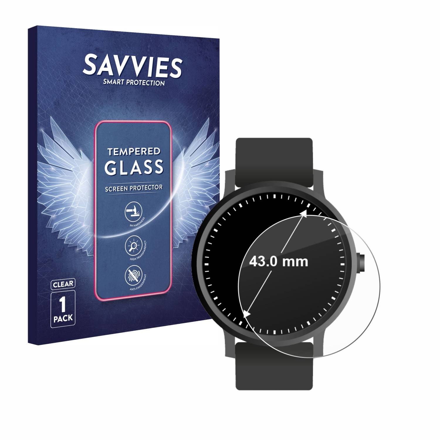 Savvies Clear Panzerglas für Armbanduhren (Kreisrund, ø: 43 mm)