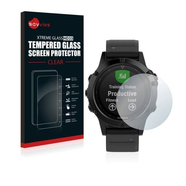 Savvies® Xtreme Glass HD33 Clear Panzerglasfolie für Garmin fenix 5 (47 mm)