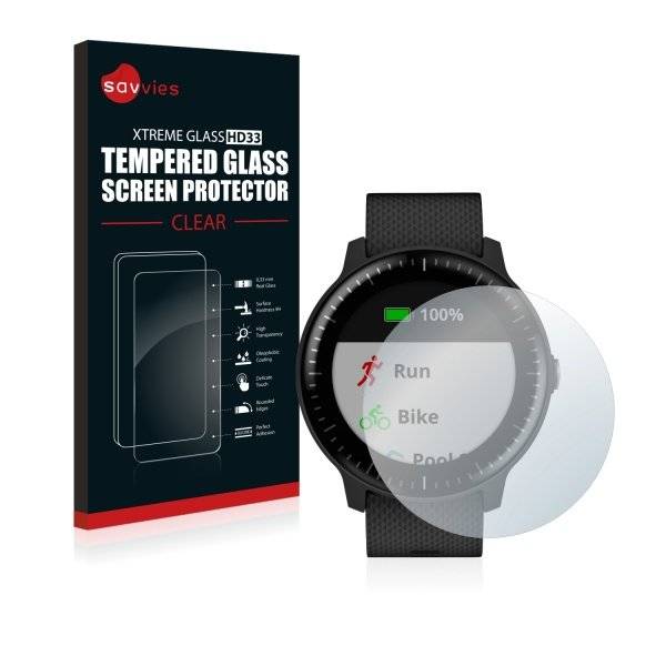 Savvies® Xtreme Glass HD33 Clear Panzerglasfolie für Garmin Vivoactive 3 Music