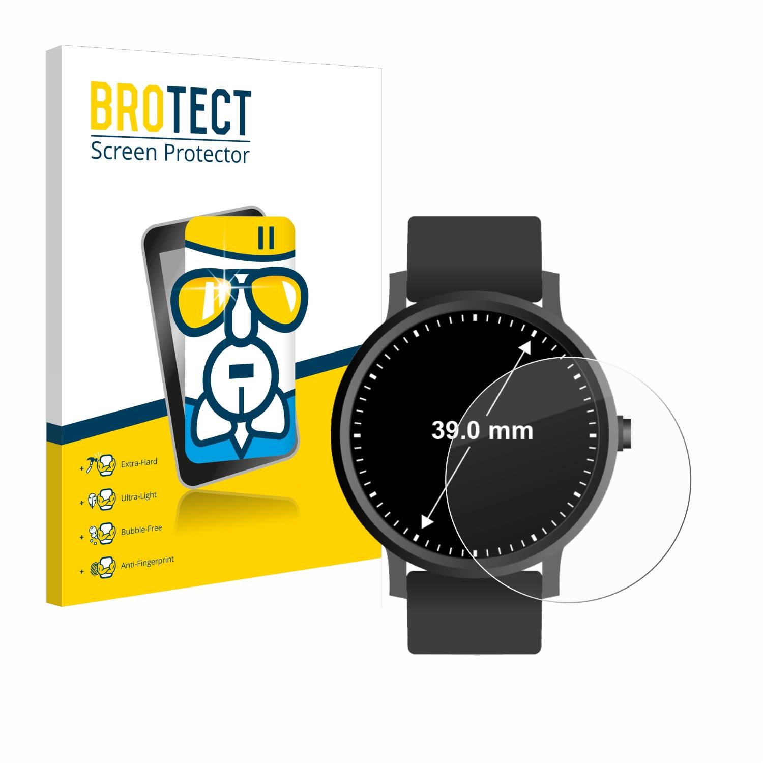 BROTECT AirGlass Glas Panzer-Folie für Armbanduhren (Kreisrund, ø: 39 mm) - Schutzglas