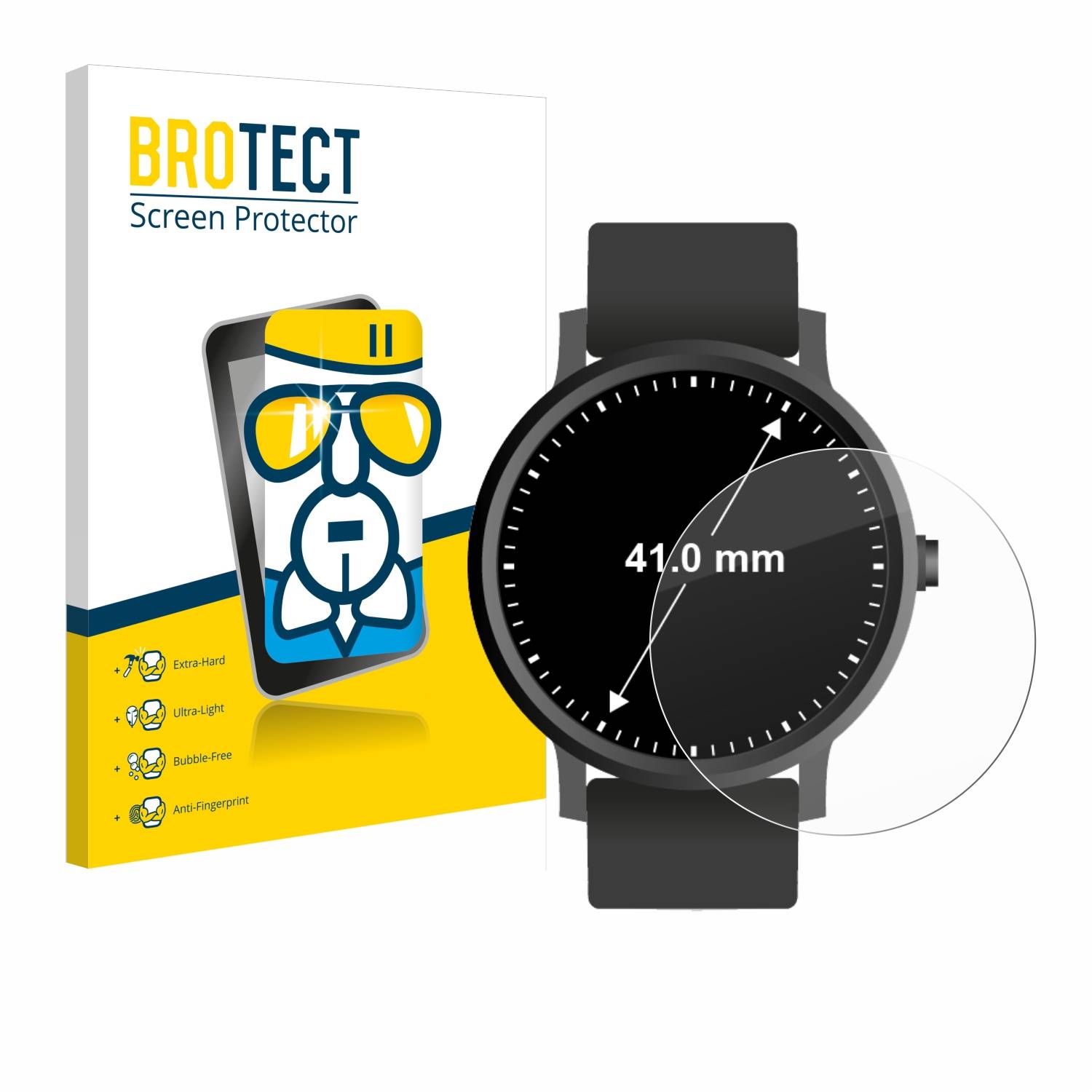 BROTECT AirGlass Glas Panzer-Folie für Armbanduhren (Kreisrund, ø: 41 mm) - Schutzglas