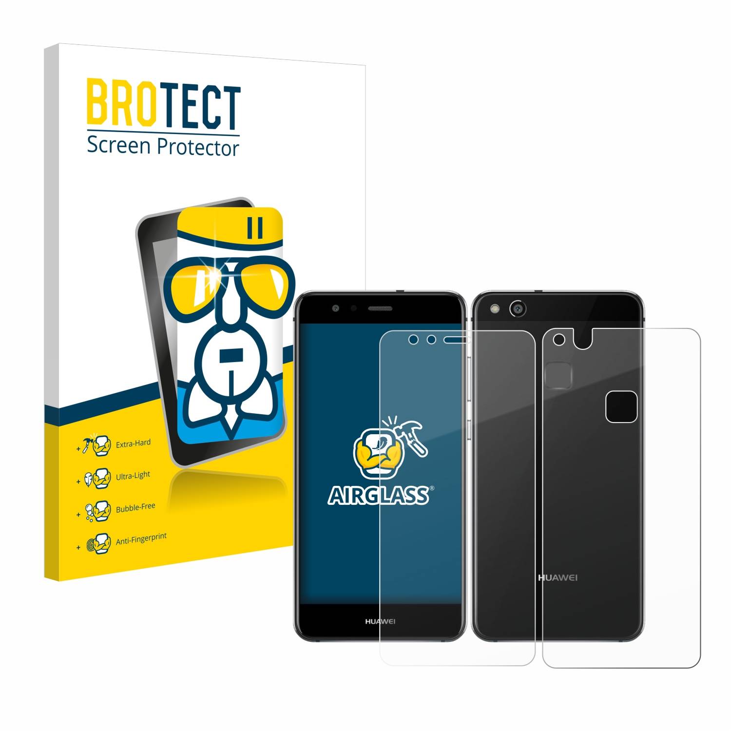 BROTECT AirGlass Glas Panzer-Folie für Huawei P10 Lite (Display+Rückseite) - Schutzglas