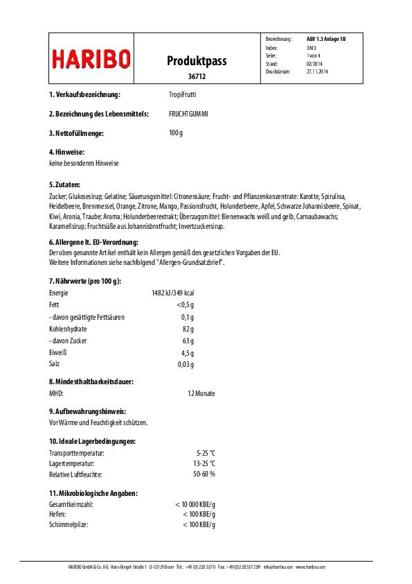 HARIBO Fruchtgummi TROPIFRUTTI 389140 100 g/Pack.
