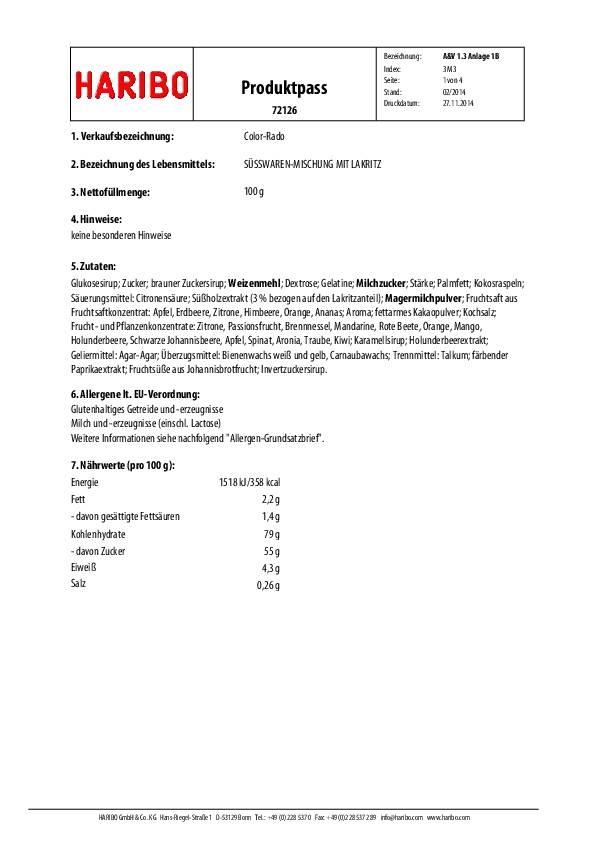 HARIBO Fruchtgummi Color-Rado 389164 100g