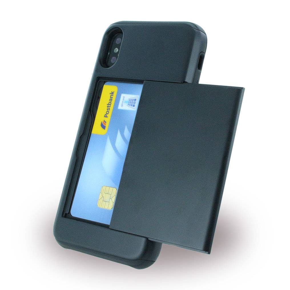 Slid Style - Karten Fach Hardcover - Apple iPhone X - Schwarz