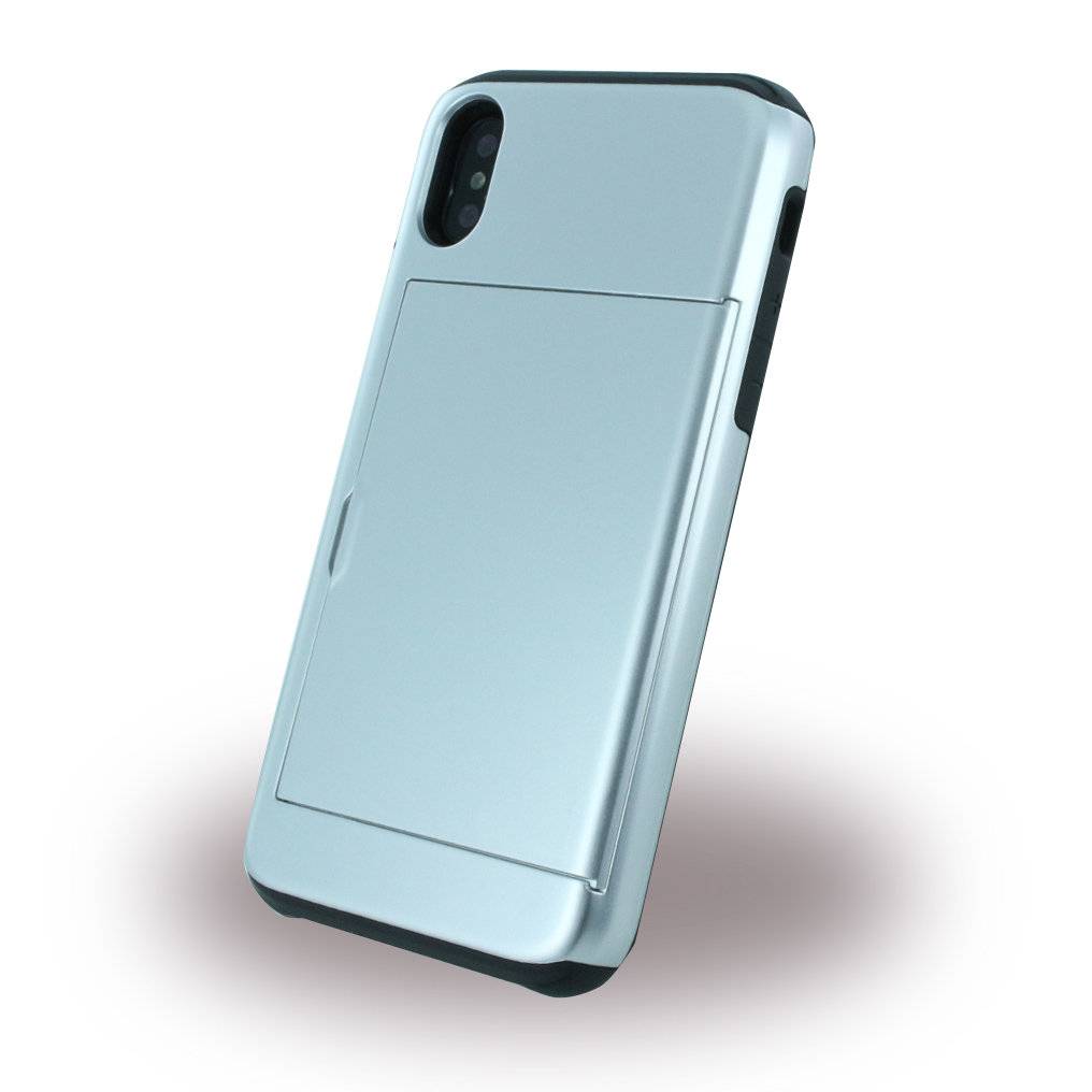 Slid Style - Karten Fach Hardcover - Apple iPhone X - Silber